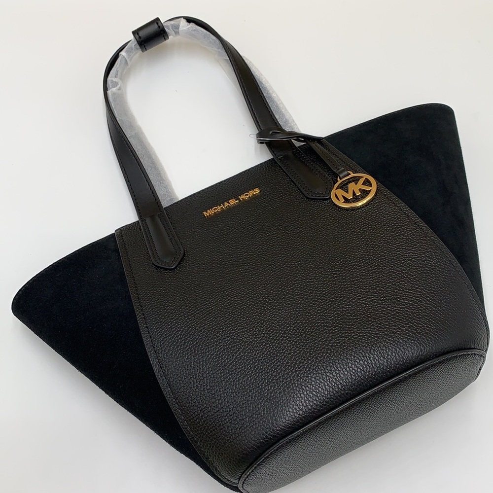 MICHAEL KORS PORTIA SMALL TOTE BLACK COLOR PEBBLED LEATHER/SUEDE - Picture 15 of 16